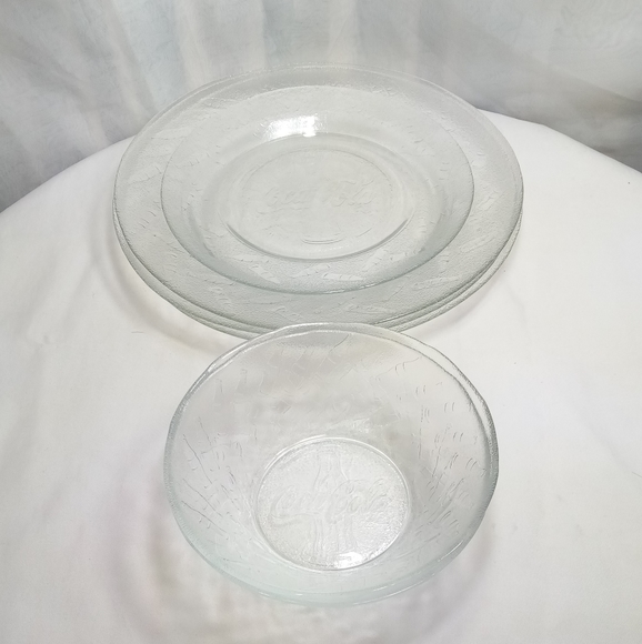 Coca Cola Clear Glass Embossed 6pc Dinnerware Set - Picture 10 of 14